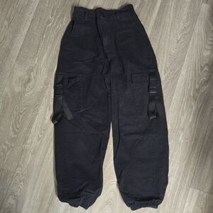 Trendy Black Cargo Pants with Strap Details